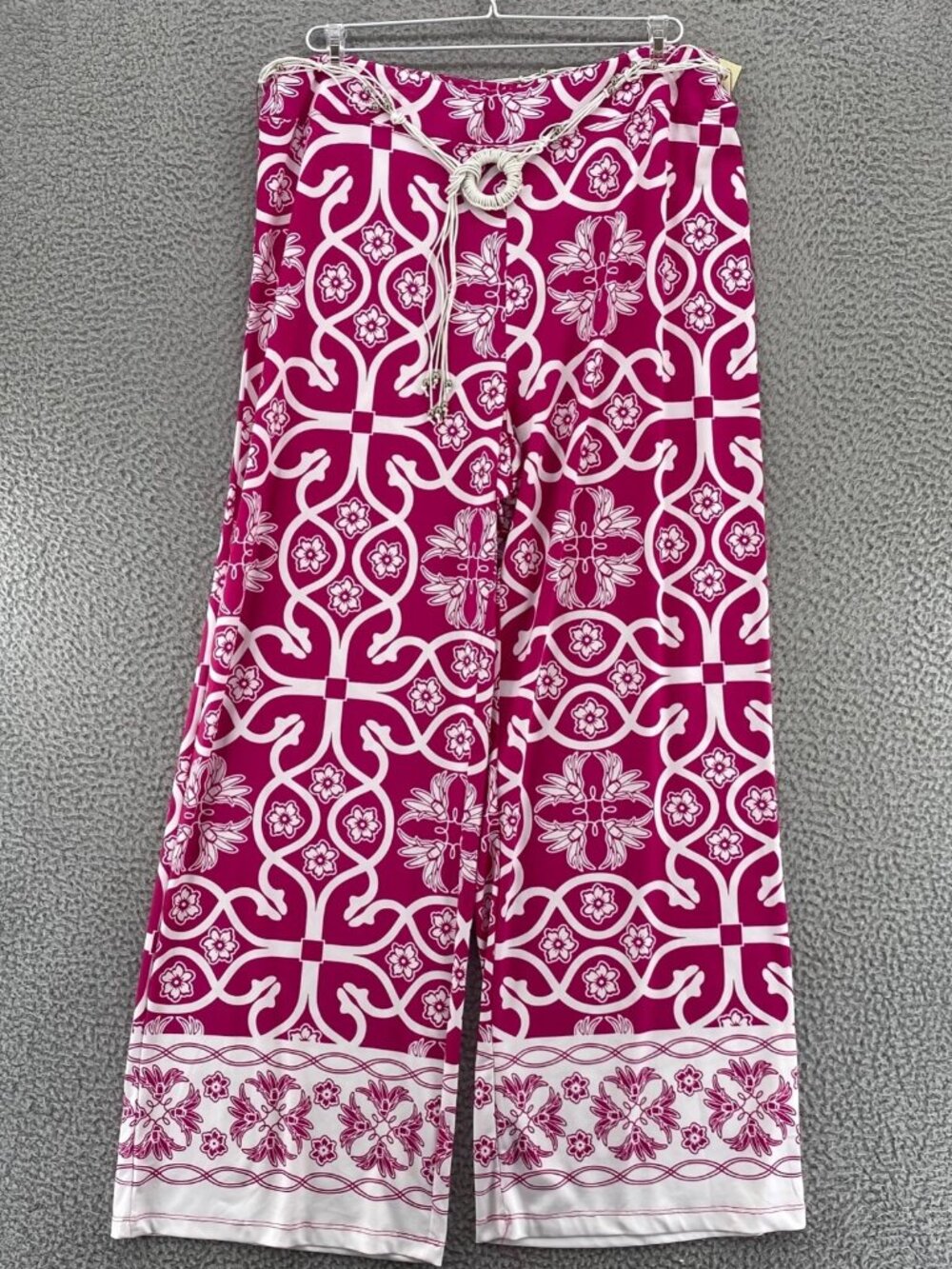 Multiples Pants Womens Extra Large Pink Floral Belted Wide Leg Palazzo Knit NWT